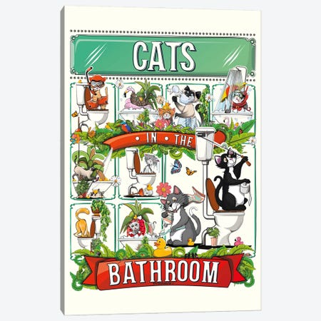 Cats In The Bathroom Canvas Print #WYD309} by WyattDesign Canvas Print