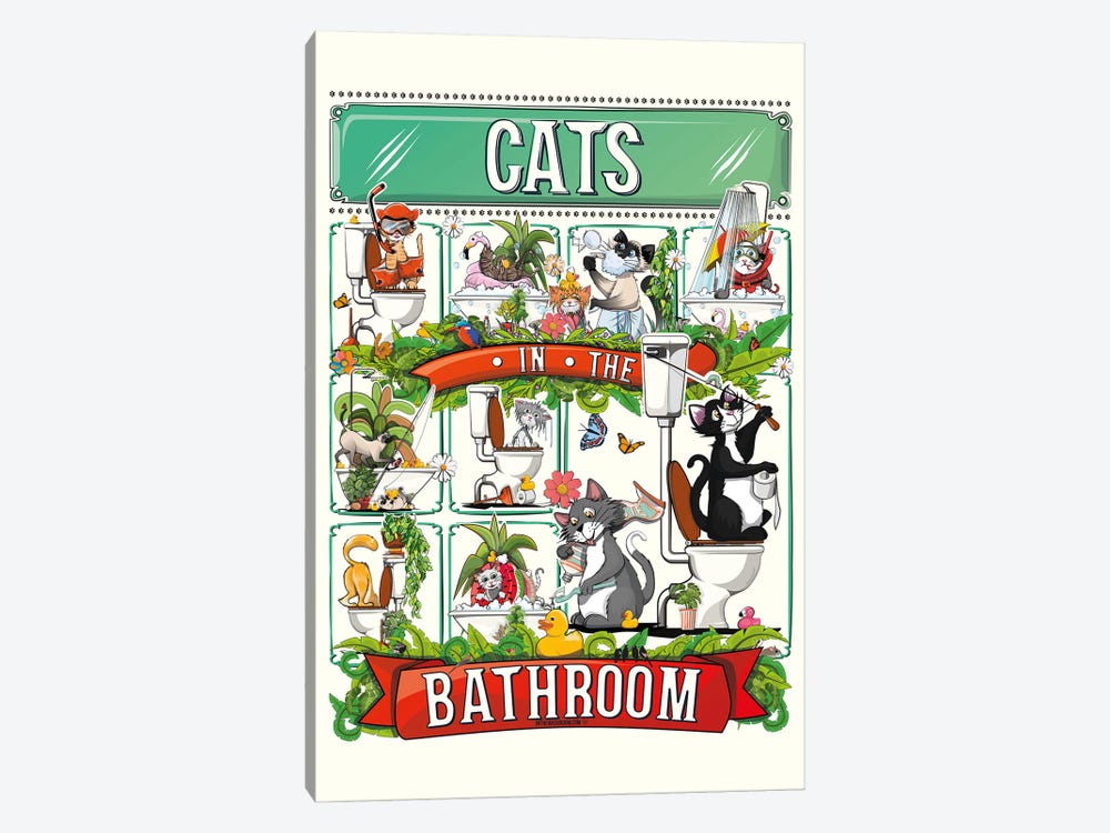 Cats In The Bathroom by WyattDesign 1-piece Canvas Art Print