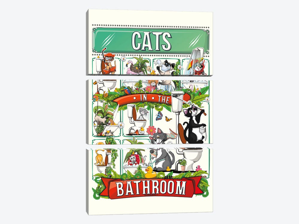 Cats In The Bathroom by WyattDesign 3-piece Art Print