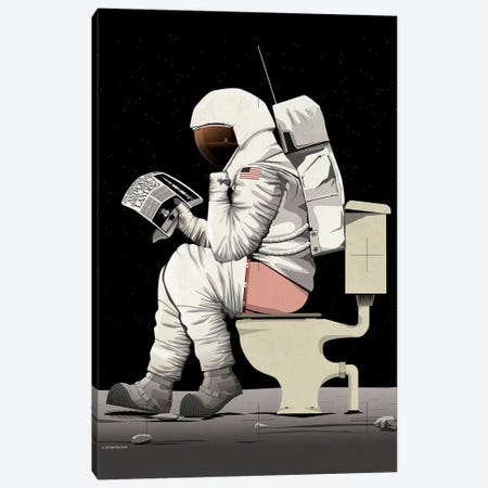 Moon Astronaut On The Toilet Canvas Print #WYD30} by WyattDesign Canvas Art Print