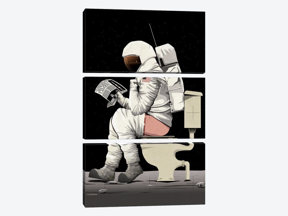 Moon Astronaut On The Toilet by WyattDesign 3-piece Canvas Print
