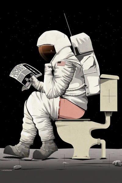 Bathroom Humor: Moon Astronaut On The Toilet by WyattDesign