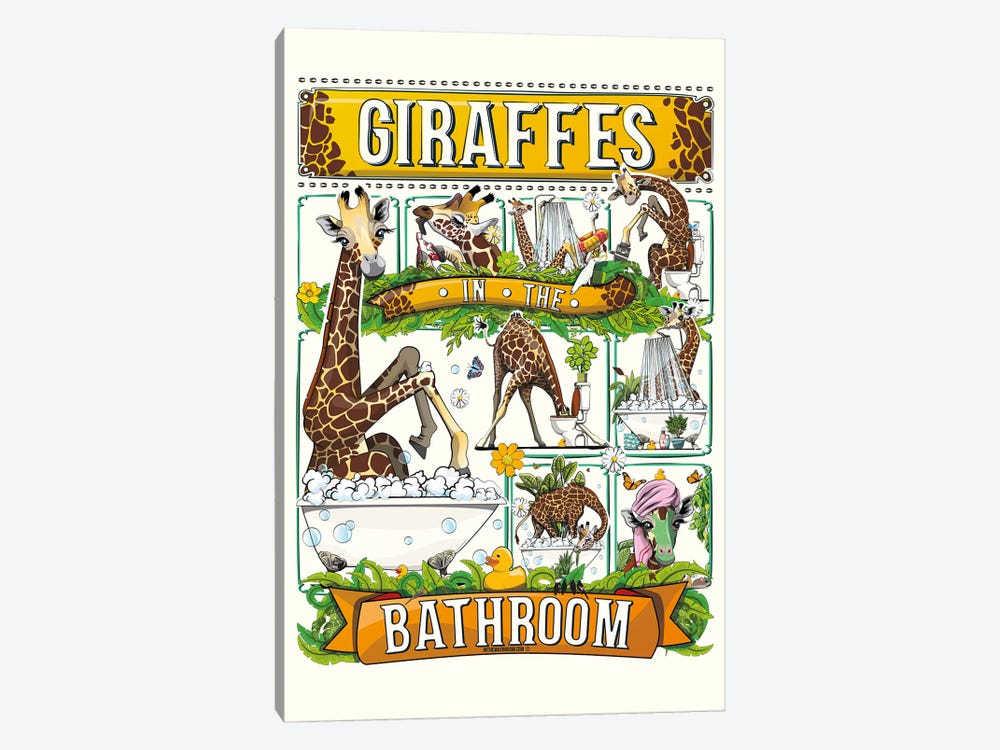 Giraffes In The Bathroom by WyattDesign 1-piece Art Print