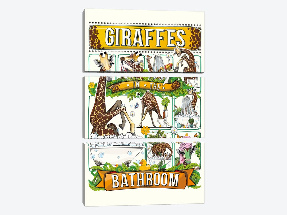 Giraffes In The Bathroom by WyattDesign 3-piece Art Print