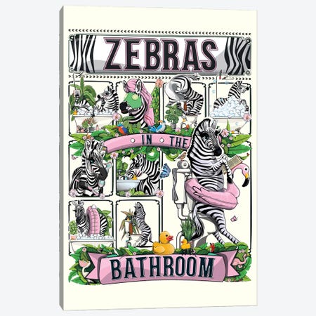 Zebras In The Bathroom Canvas Print #WYD311} by WyattDesign Canvas Wall Art