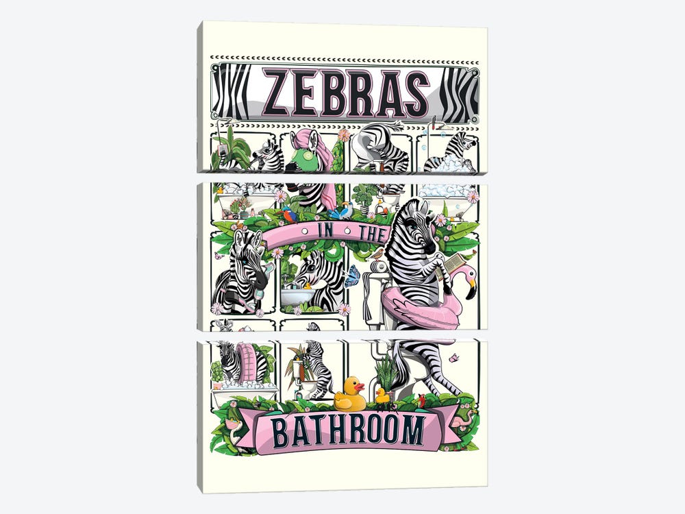 Zebras In The Bathroom by WyattDesign 3-piece Canvas Art
