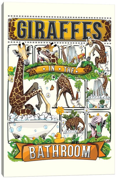 Giraffes In The Bathroom Canvas Art Print - WyattDesign