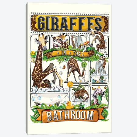 Giraffes In The Bathroom Canvas Print #WYD312} by WyattDesign Canvas Artwork