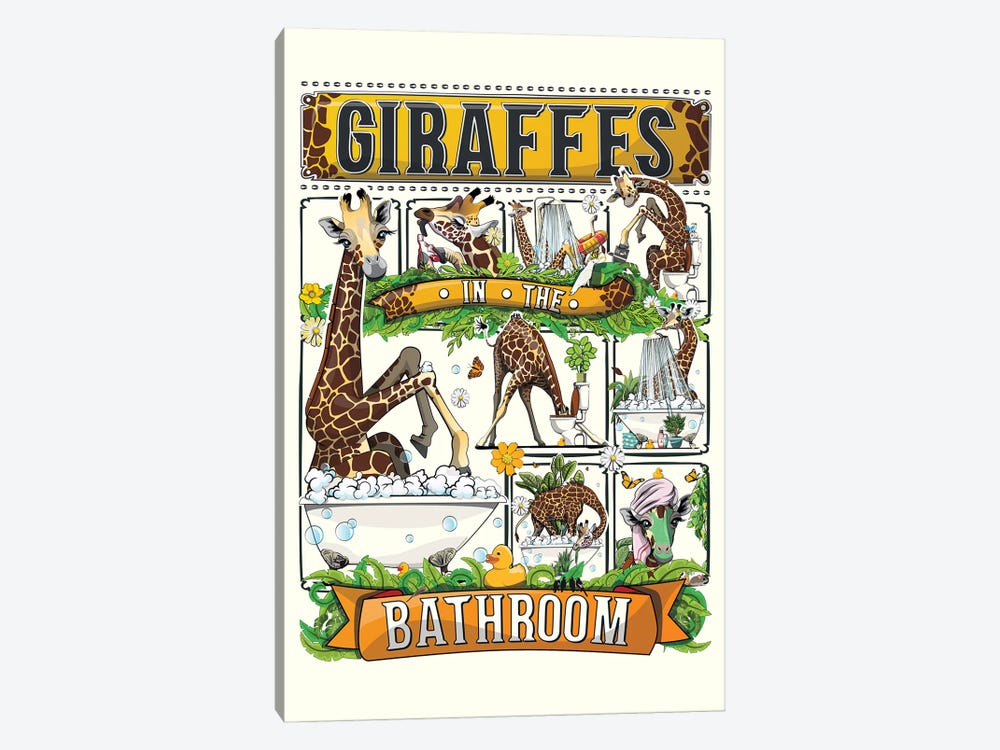 Giraffes In The Bathroom by WyattDesign 1-piece Canvas Art Print