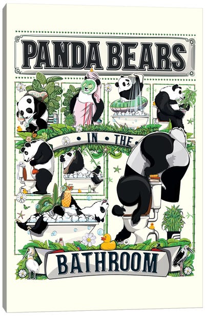 Panda Bears In The Bathroom Canvas Art Print - Panda Art
