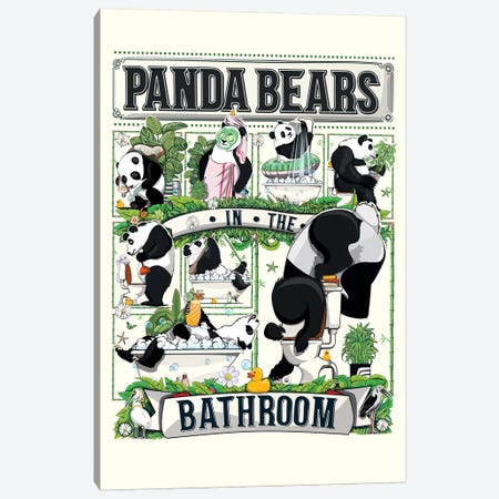 Panda Bears In The Bathroom Canvas Print #WYD313} by WyattDesign Canvas Wall Art