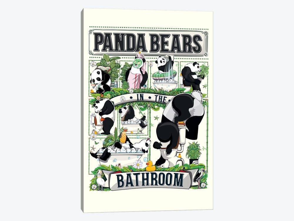 Panda Bears In The Bathroom by WyattDesign 1-piece Canvas Wall Art