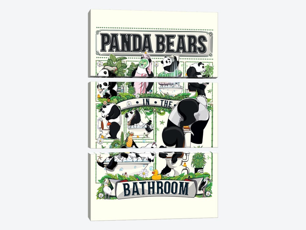 Panda Bears In The Bathroom by WyattDesign 3-piece Canvas Wall Art