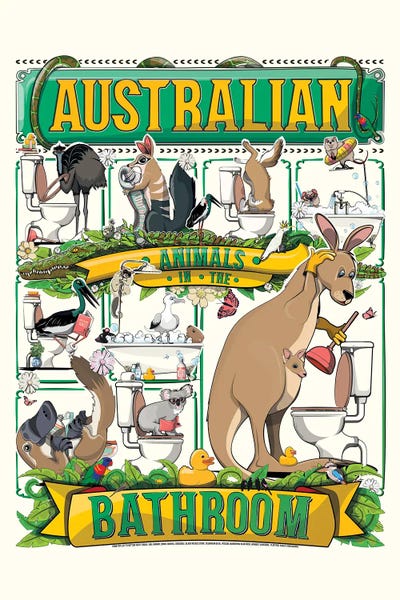Australian Animals In The Bathroom by WyattDesign framed wall art