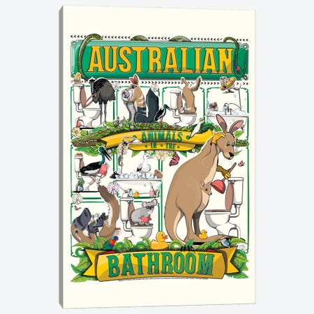 Australian Animals In The Bathroom Canvas Print #WYD314} by WyattDesign Art Print