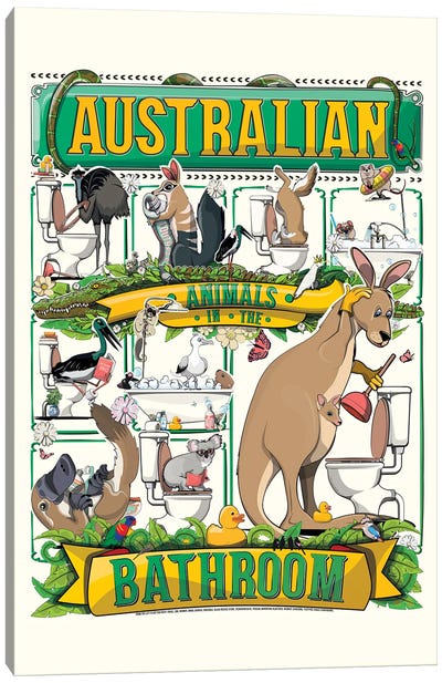 Australian Animals In The Bathroom Canvas Art Print - Kangaroo Art
