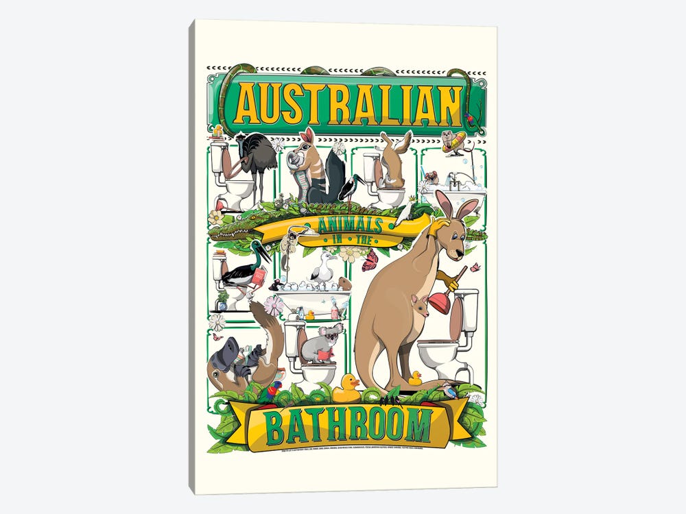 Australian Animals In The Bathroom by WyattDesign 1-piece Canvas Art Print