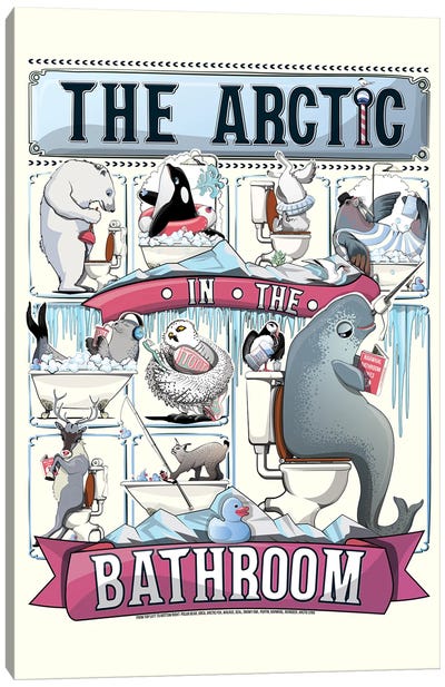 Arctic Animals In The Bathroom Canvas Art Print - Polar Bear Art