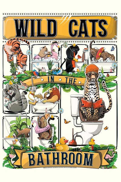 Wild Cats In The Bathroom by WyattDesign art print