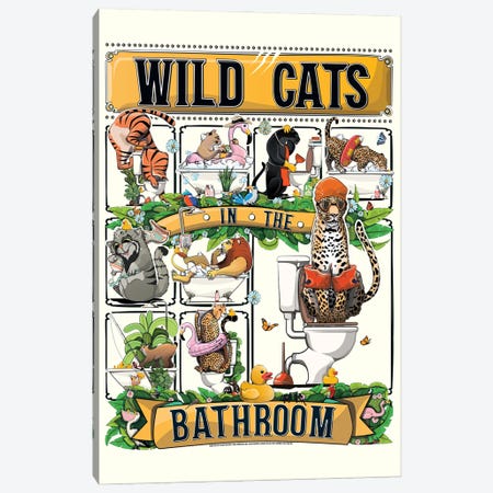 Wild Cats In The Bathroom Canvas Print #WYD316} by WyattDesign Canvas Art Print