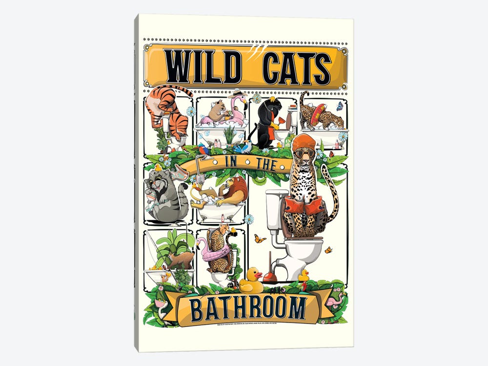 Wild Cats In The Bathroom by WyattDesign 1-piece Canvas Print