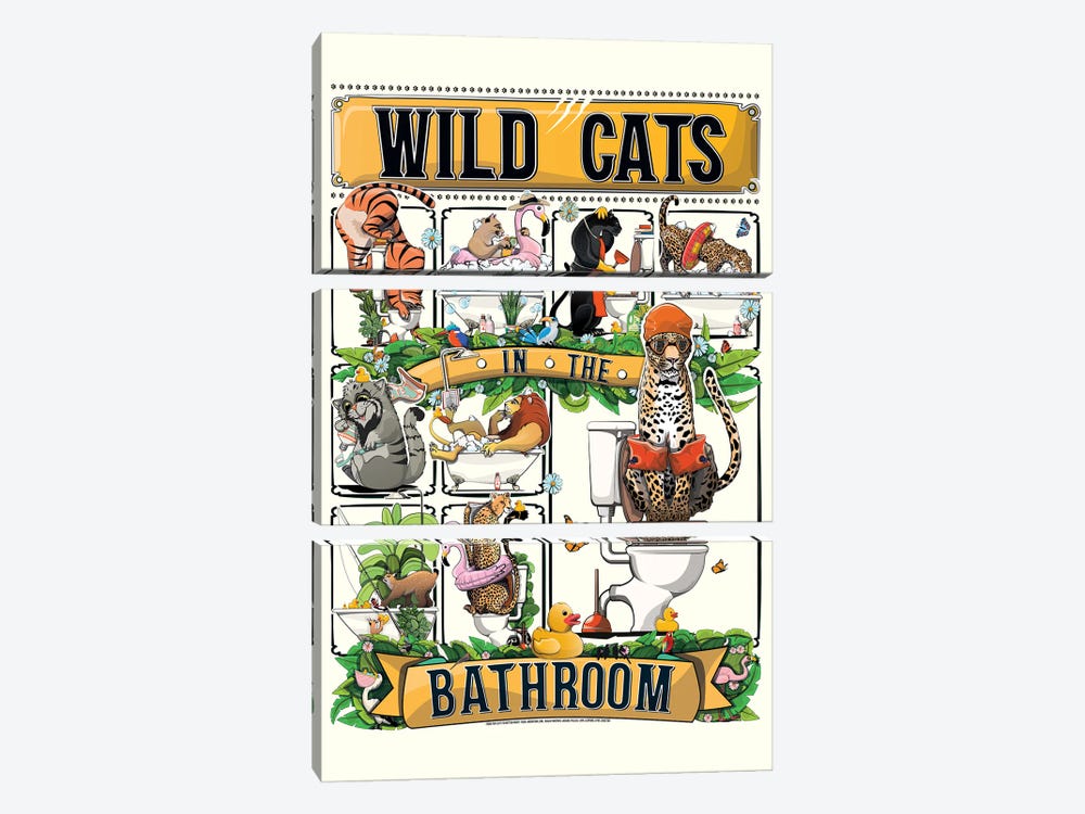 Wild Cats In The Bathroom by WyattDesign 3-piece Art Print