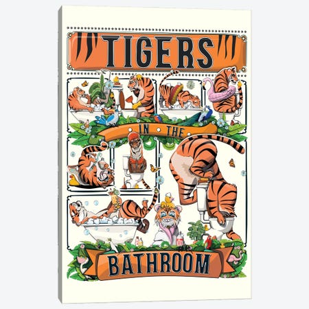 Tigers In The Bathroom Canvas Print #WYD317} by WyattDesign Art Print