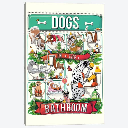 Dogs In The Bathroom Canvas Print #WYD318} by WyattDesign Canvas Wall Art