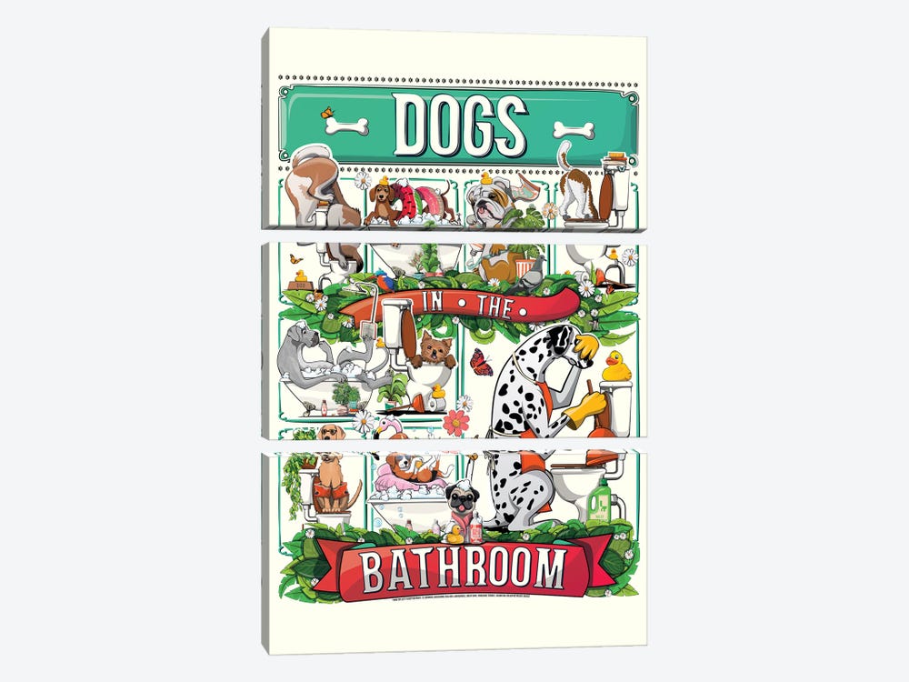 Dogs In The Bathroom by WyattDesign 3-piece Canvas Print