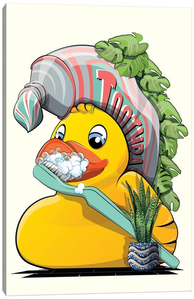 Rubber Duck Brushing Teeth Canvas Art Print - WyattDesign