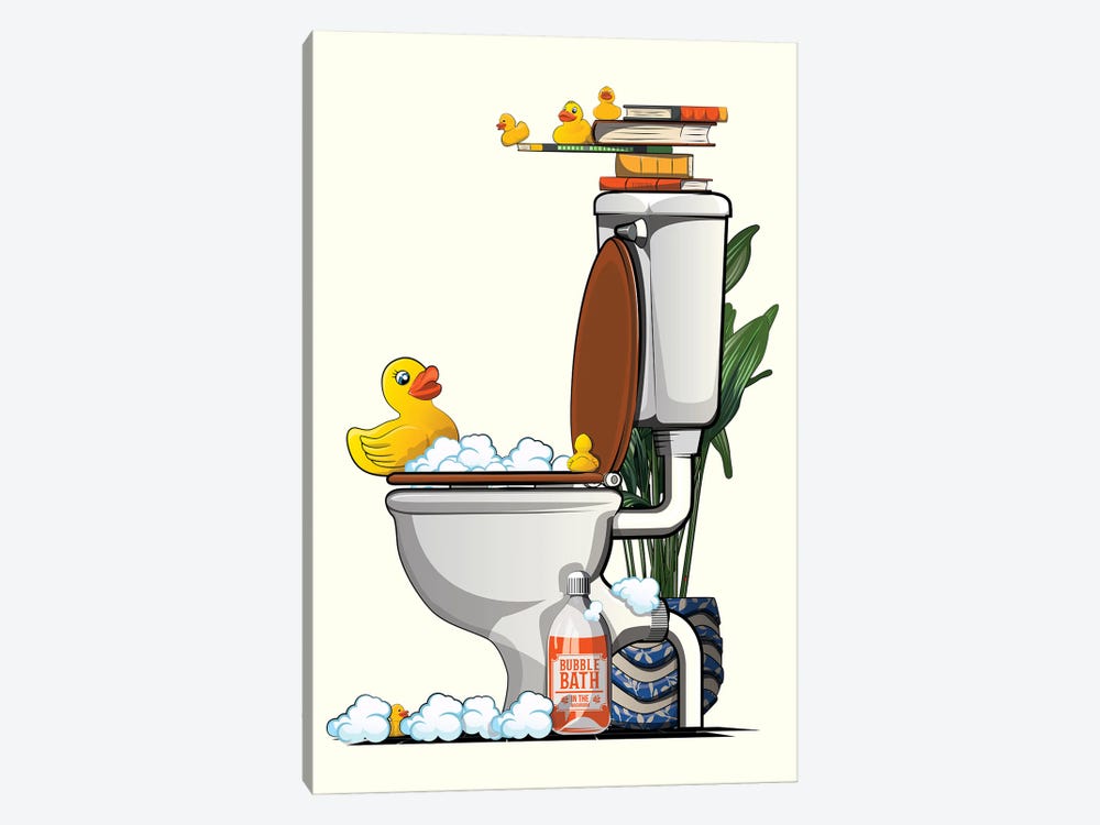 Rubber Duck Swimming In Toilet by WyattDesign 1-piece Canvas Wall Art