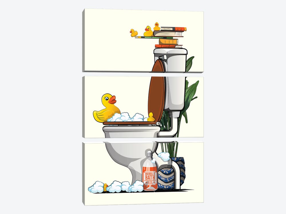 Rubber Duck Swimming In Toilet by WyattDesign 3-piece Canvas Art