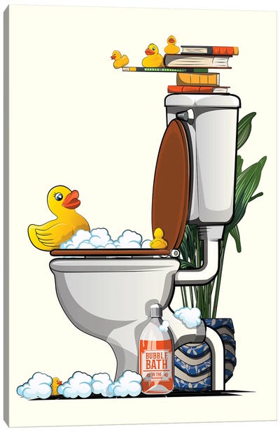 Rubber Duck Swimming In Toilet Canvas Art Print - WyattDesign