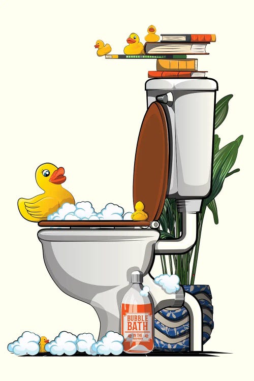 Rubber Duck Swimming In Toilet