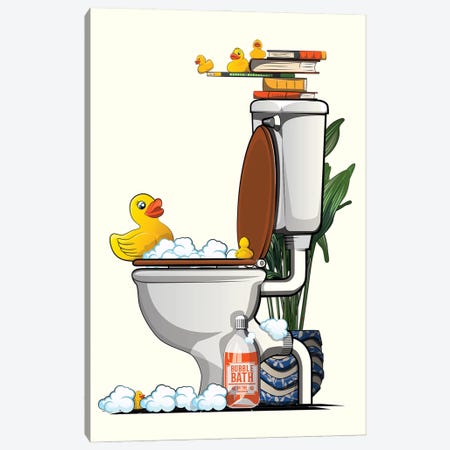 Rubber Duck Swimming In Toilet Canvas Print #WYD320} by WyattDesign Canvas Print