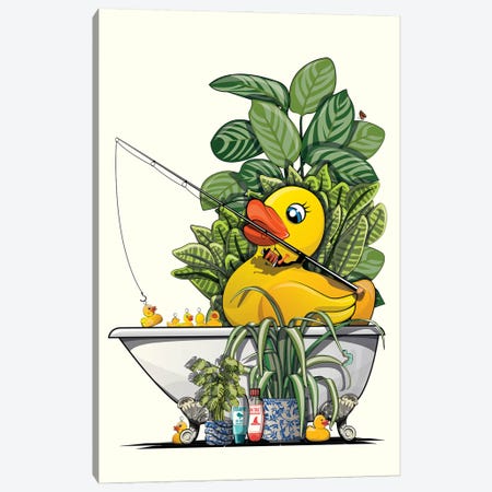 Rubber Duck Fishing In Bathtub Canvas Print #WYD321} by WyattDesign Art Print