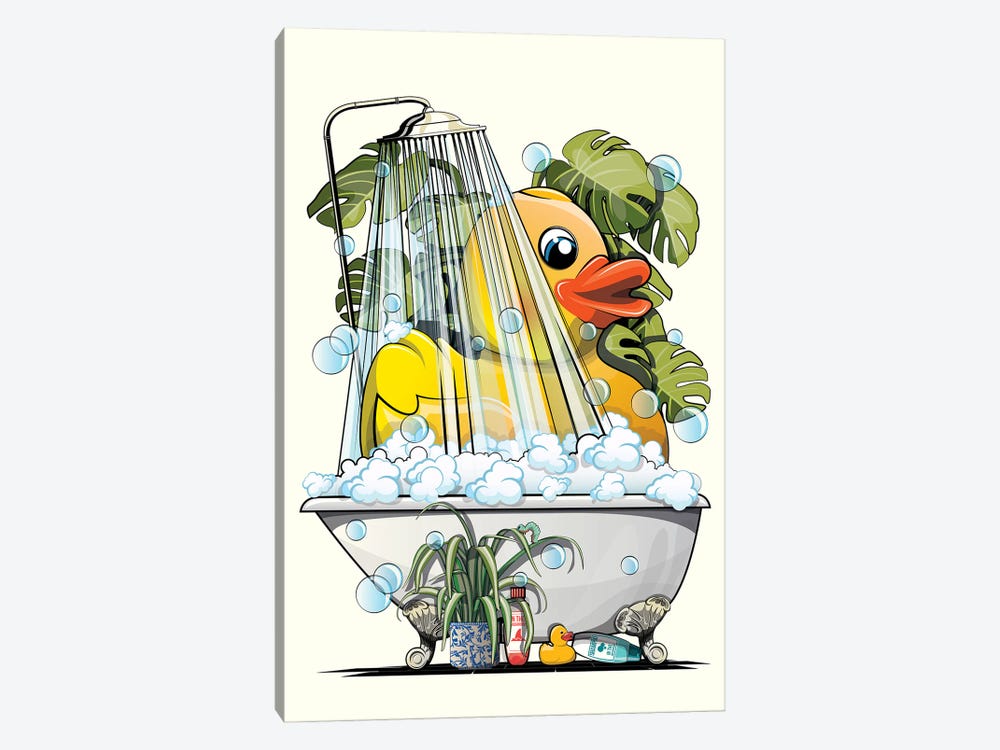 Rubber Duck Showering by WyattDesign 1-piece Canvas Wall Art