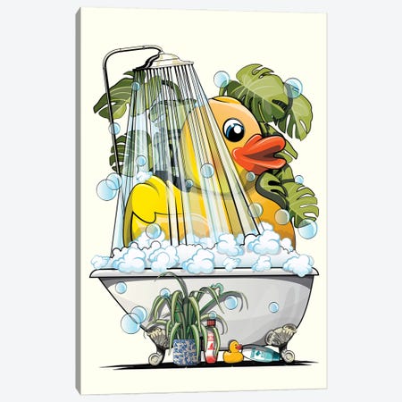 Rubber Duck Showering Canvas Print #WYD322} by WyattDesign Art Print