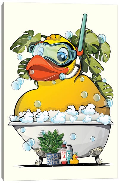 Rubber Duck Taking A Bubble Bath Canvas Art Print - WyattDesign