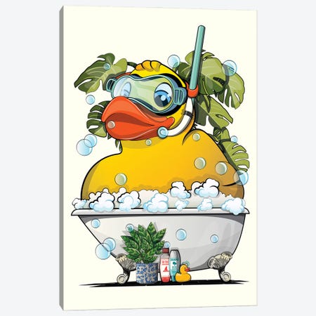 Rubber Duck Taking A Bubble Bath Canvas Print #WYD323} by WyattDesign Canvas Print