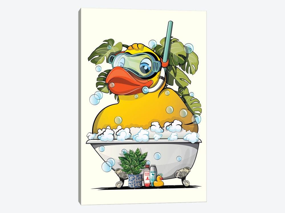 Rubber Duck Taking A Bubble Bath by WyattDesign 1-piece Canvas Art Print