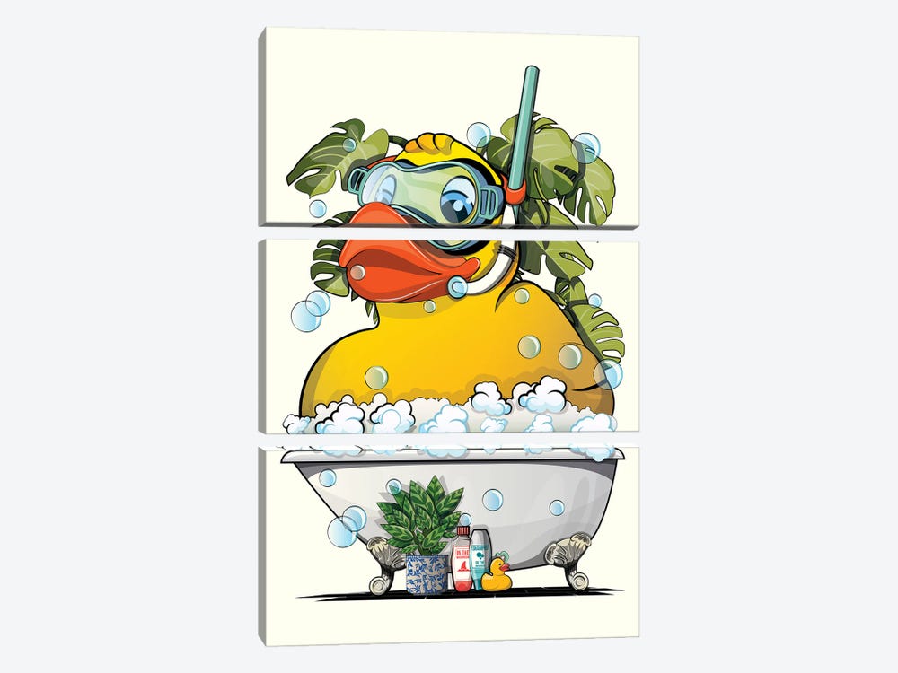 Rubber Duck Taking A Bubble Bath by WyattDesign 3-piece Art Print