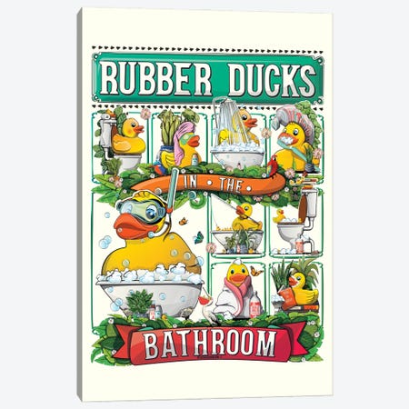 Rubber Ducks In The Bathroom Canvas Print #WYD324} by WyattDesign Canvas Wall Art
