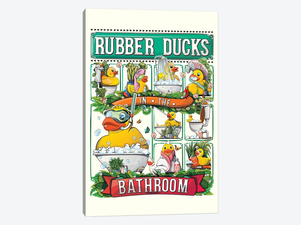 Rubber Ducks In The Bathroom by WyattDesign 1-piece Canvas Artwork