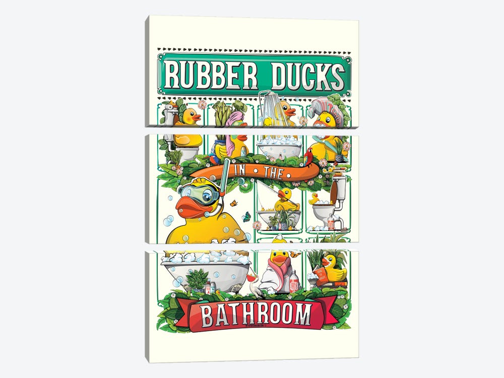 Rubber Ducks In The Bathroom by WyattDesign 3-piece Canvas Artwork