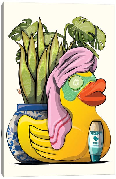 Rubber Duck Relaxing, Using Bathroom Face Mask Canvas Art Print - WyattDesign