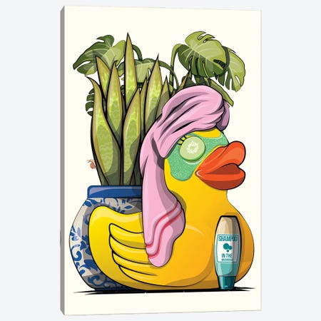 Rubber Duck Relaxing, Using Bathroom Face Mask Canvas Print #WYD326} by WyattDesign Canvas Artwork