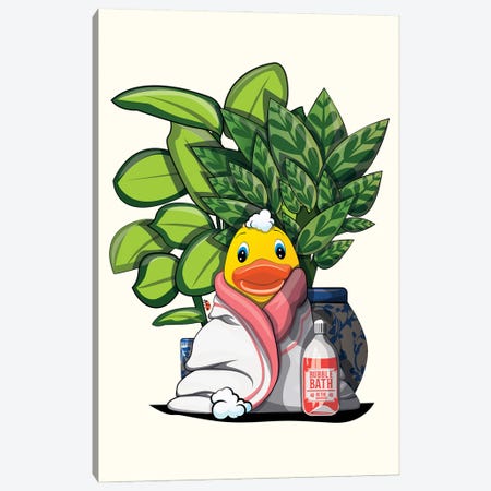 Rubber Duck In Cosy Bathrobe Canvas Print #WYD327} by WyattDesign Canvas Artwork