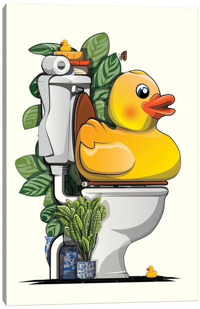Rubber Duck On The Toilet Canvas Art Print - WyattDesign