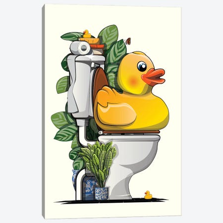 Rubber Duck On The Toilet Canvas Print #WYD328} by WyattDesign Canvas Art Print